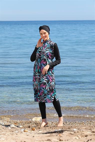 Dijital Baskılı Uzun Jile Model Kapalı Tesettür Mayo 3470