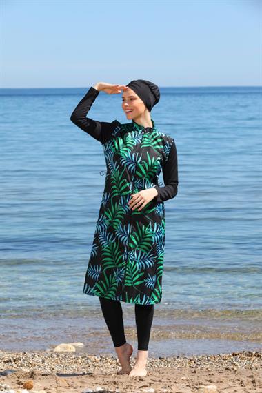 Dijital Baskılı Uzun Jile Model Kapalı Tesettür Mayo 3478