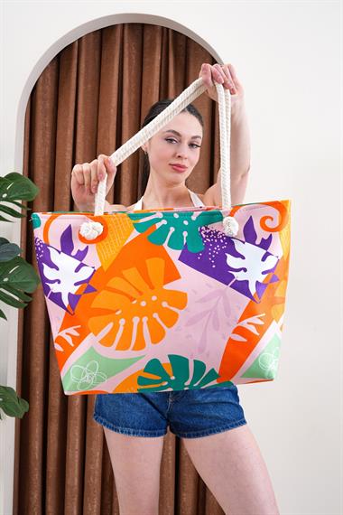 Fermuarlı İçi Astarlı Cepli Plaj Çantası SBC3217