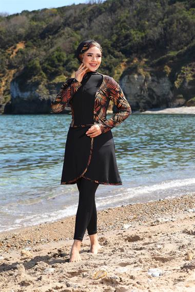 Garnili Pareo Model Tasarım Taytlı Kapalı Tesettür Mayo 33555