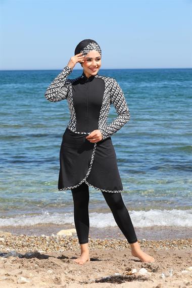 Garnili Pareo Model Tasarım Taytlı Kapalı Tesettür Mayo 3355