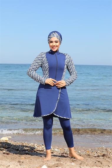 Garnili Pareo Model Tasarım Taytlı Kapalı Tesettür Mayo 3355