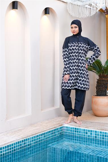 Paraşüt Kumaş Boydan Fermuarlı Tam Kapalı Tesettür Mayo 3830