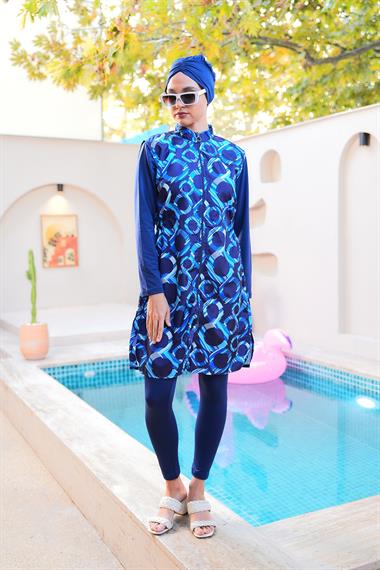 Paraşüt Kumaş Fermuarlı Jile Model Taytlı Kapalı Tesettür Mayo 3864