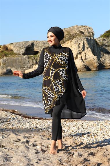 Tunik Pareolu Düz Model Taytlı Kapalı Tesettür Mayo 3390
