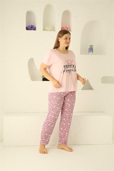 SEBOTEKS Kısa Kol Pamuklu Büyük Beden Kadın Pijama Takımı 20356