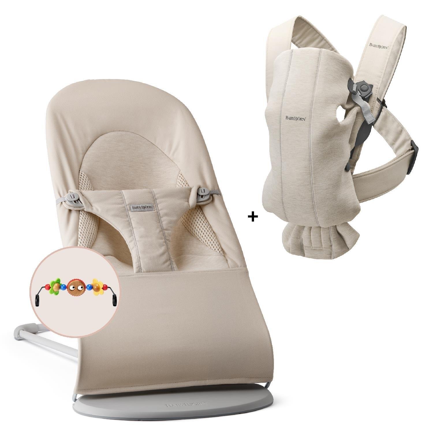 BabyBjörn 2'li Set Oyuncaklı Balance Soft Woven Jersey Üçlü Kumaş Ana Kucağı & Kanguru Mini 3D Jersey Light Beige