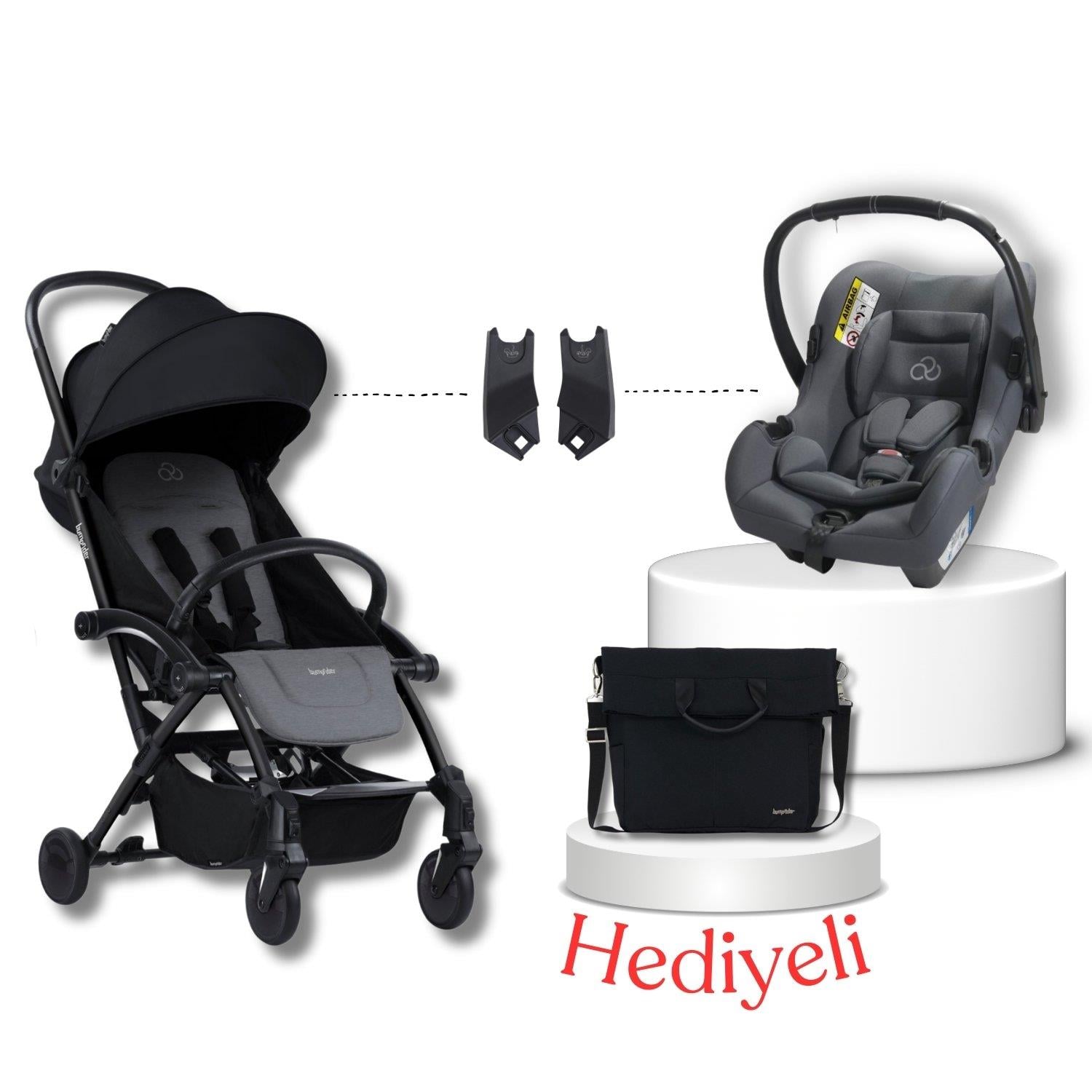 Bumprider Connect³ Black-Grey Melange Bebek Arabası & Connect TRN Grup 0+ Oto Koltuğu Grey & Oto Koltuk Adaptörü