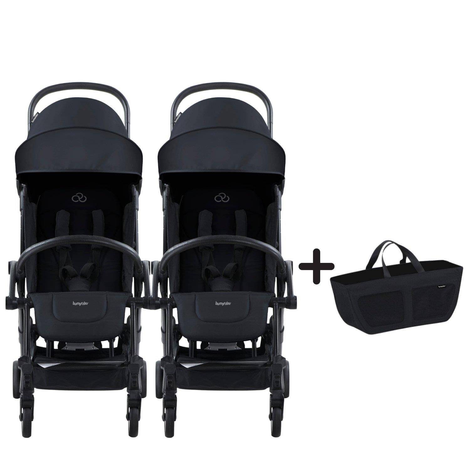 Bumprider Connect³ İkiz Bebek Arabası Black - Black & Yan Düzenleyici Çanta