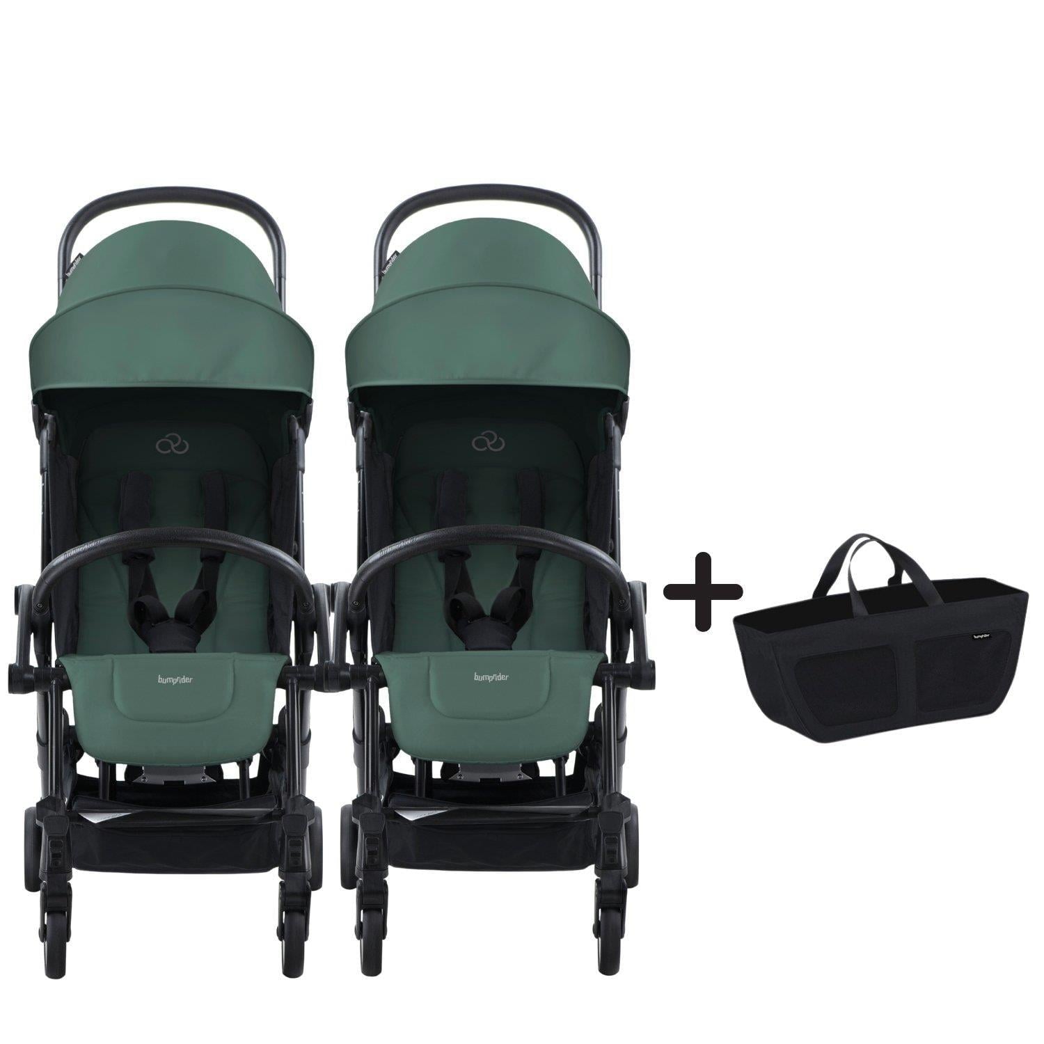 Bumprider Connect³ İkiz Bebek Arabası Black - Olive & Yan Düzenleyici Çanta