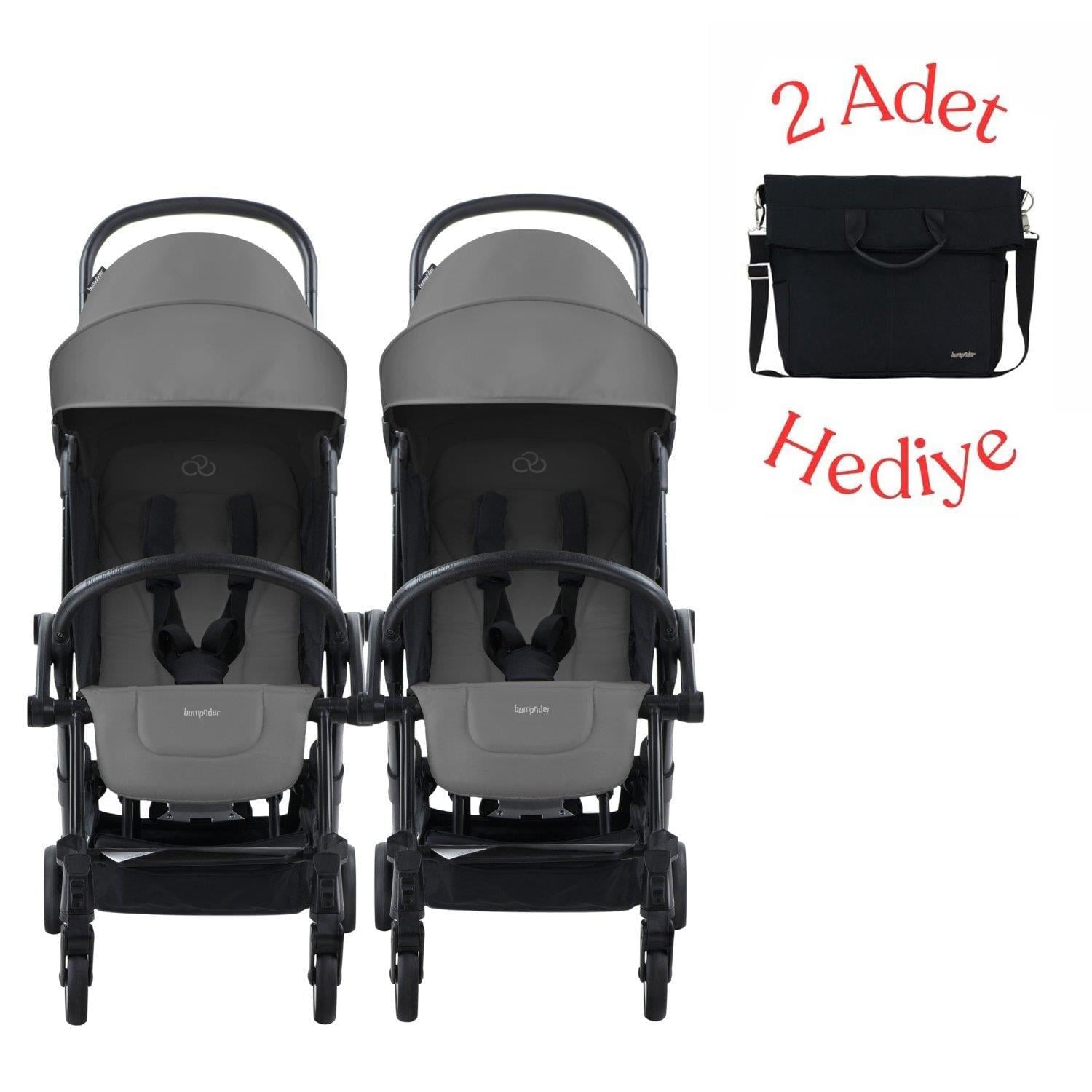 Bumprider Connect³ İkiz Bebek Arabası Black-Grey & Yan Bakım Çantası Hediyeli