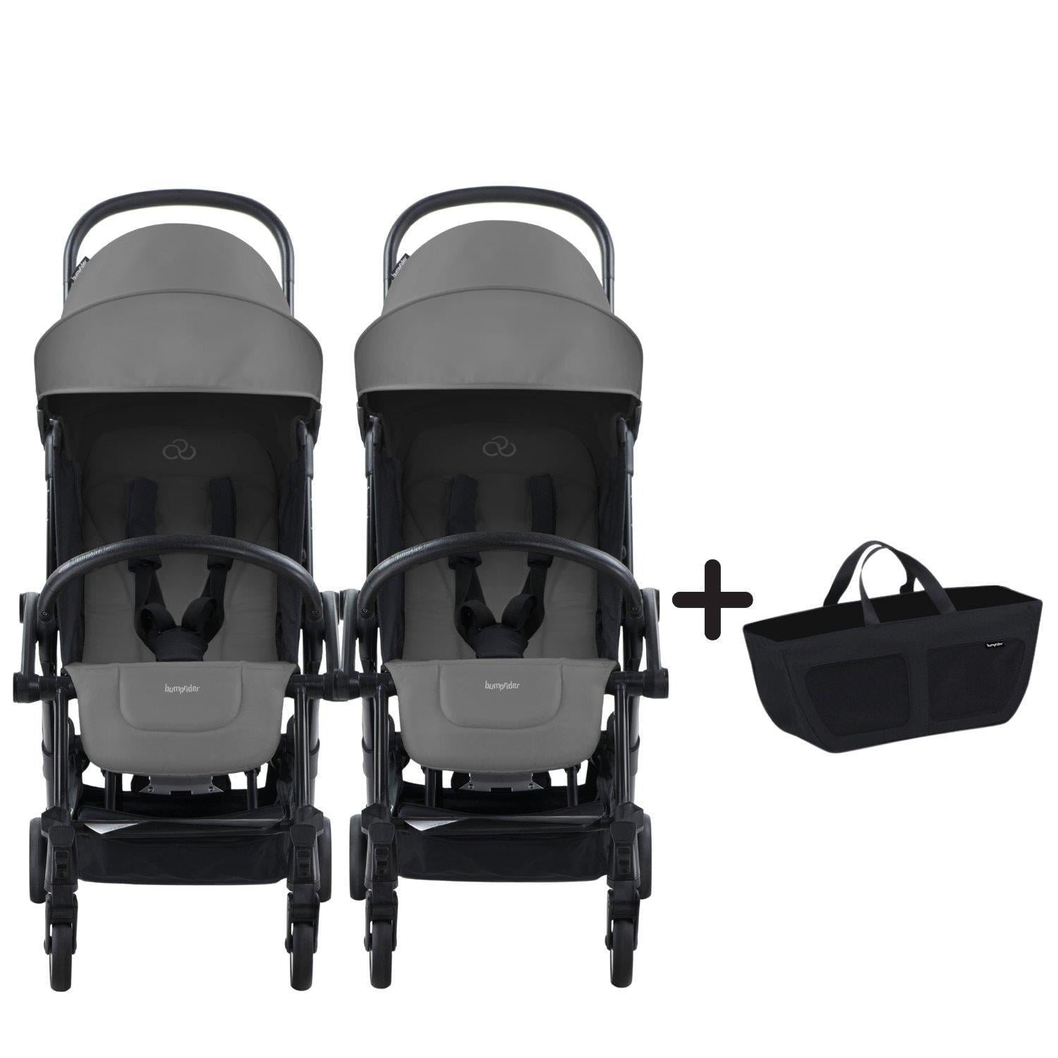 Bumprider Connect³ İkiz Bebek Arabası Black - Grey & Yan Düzenleyici Çanta