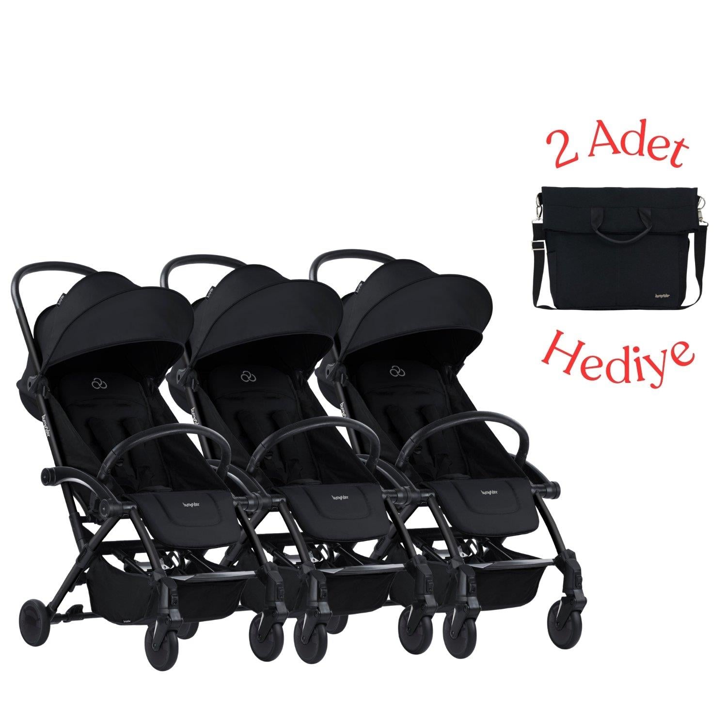 Bumprider Connect³ Üçüz Bebek Arabası Black - Black & Yan Bakım Çantası Hediyeli