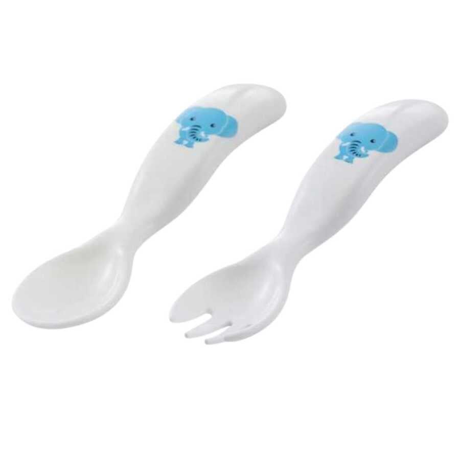 Mamajoo Ergonomik Beslenme Kaşık Çatal Seti Mavi & Fil, 6 Ay+ İkili