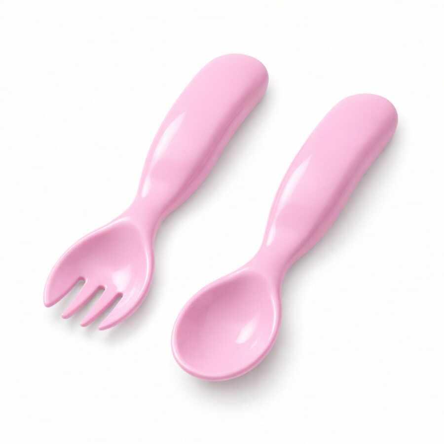 Mamajoo Ergonomik Beslenme Kaşık & Çatal Seti Pembe, 6 Ay+ İkili