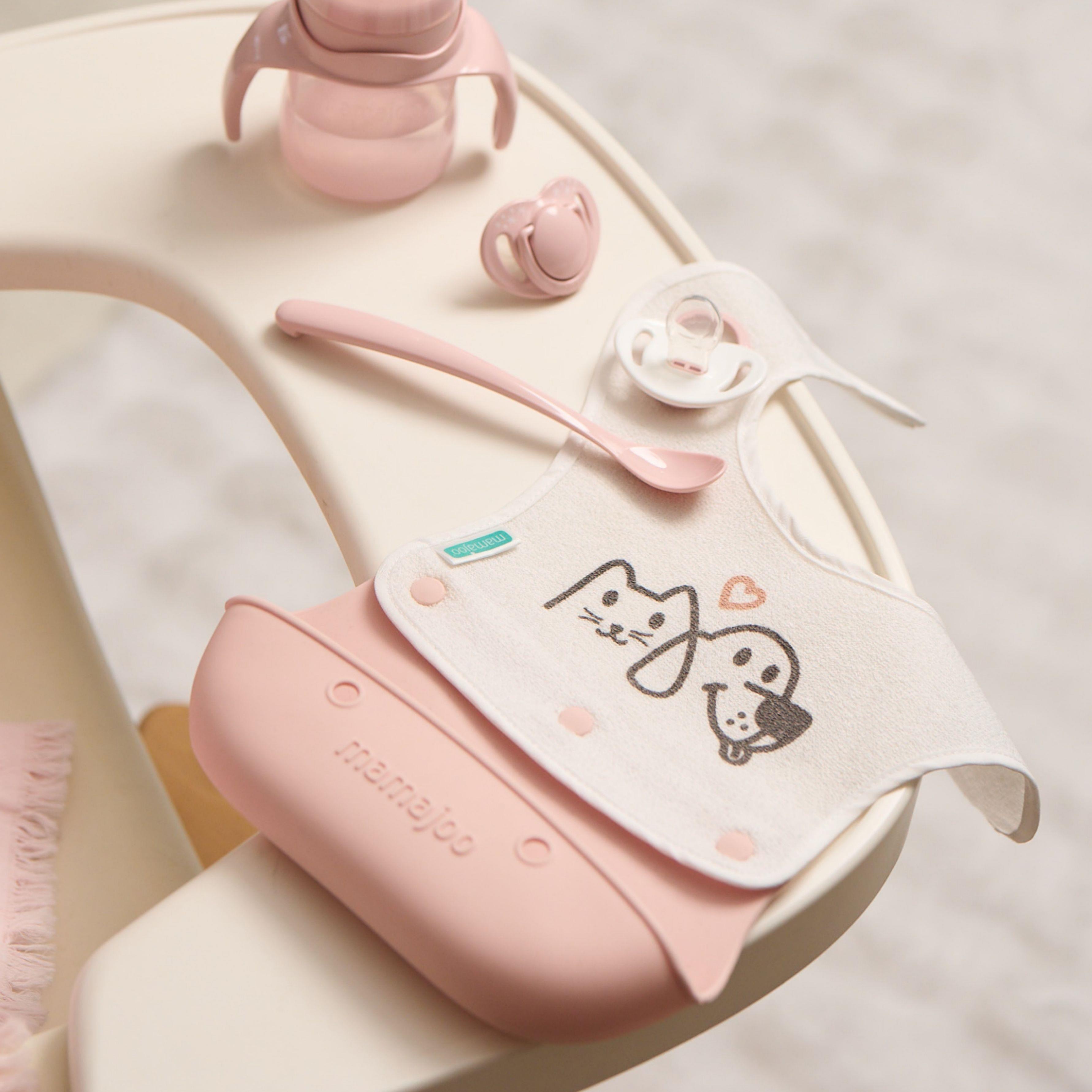 Mamajoo Silikon & Kumaş Katlanır Mama Önlüğü | 2-in-1 Powder Pink