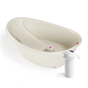 OKBaby Bebek Banyo Seti Banyo Seti Bella Bebek Banyo Seti Dijital Termometreli Çift Yönlü Bebek Küveti & Splash Bebek Duşu K. Beyaz