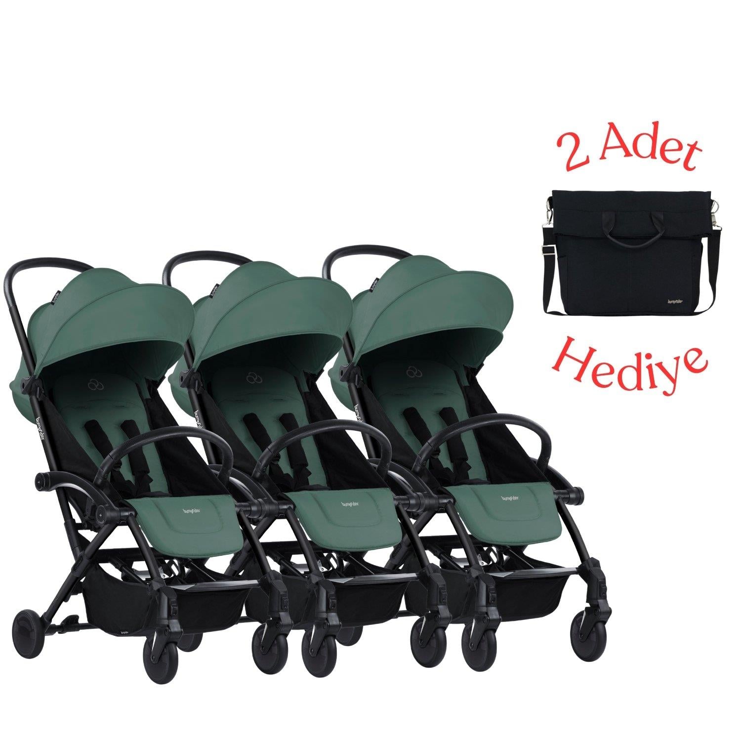 Bumprider Connect³ Üçüz Bebek Arabası Black - Olive & Yan Bakım
