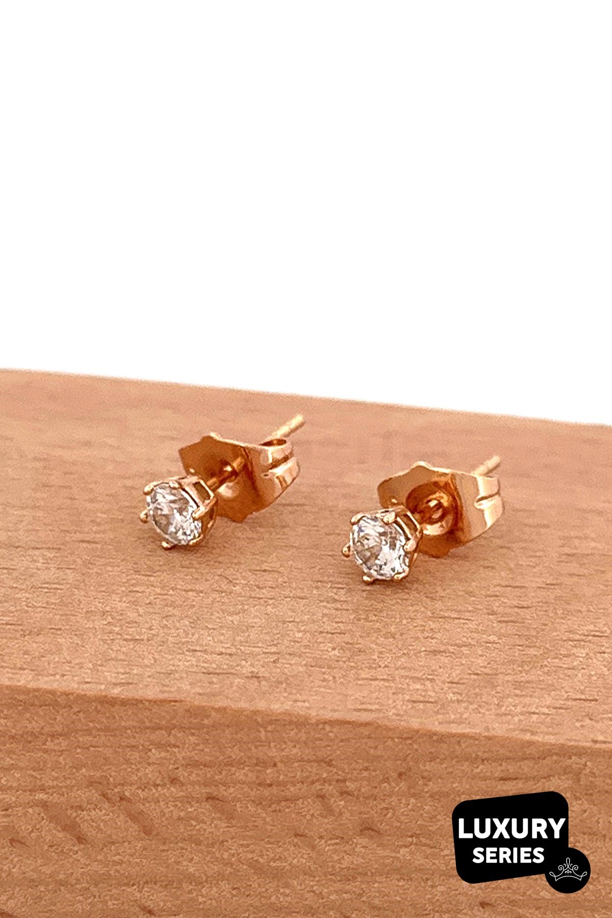 Luxury Small Size Gold Crystal Solitaire Earrings AKE5231