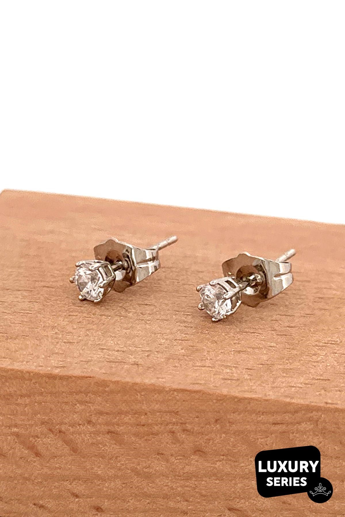 Luxury Small Size Silver Crystal Solitaire Earrings AKE5232