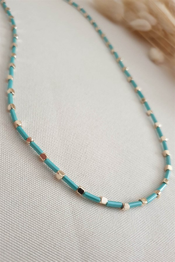 Turquoise Pipe Bead Necklace 45 cm AKL857