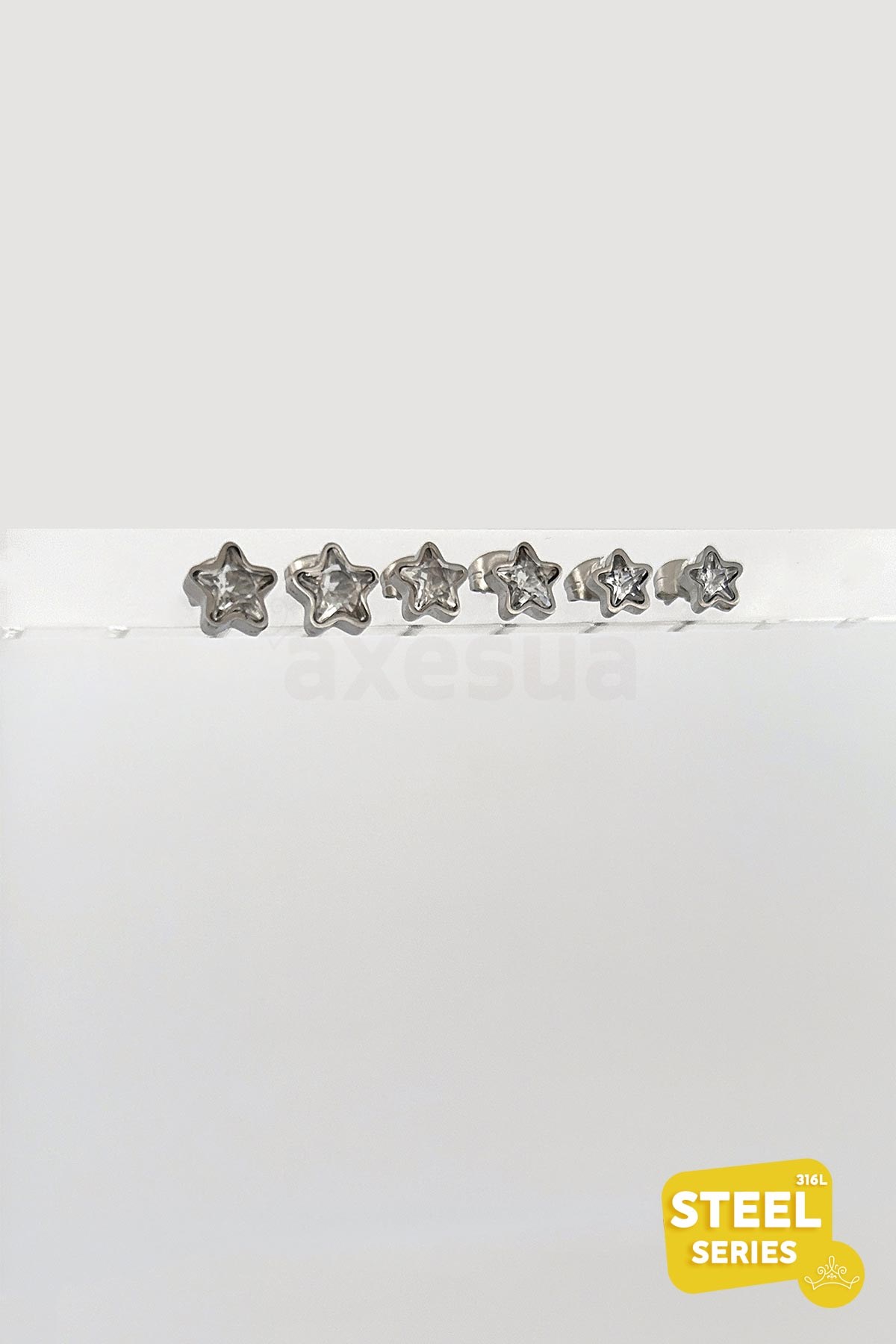 Silver Kristal Yıldız Tasarım Çoklu Çelik Küpe AKE5644