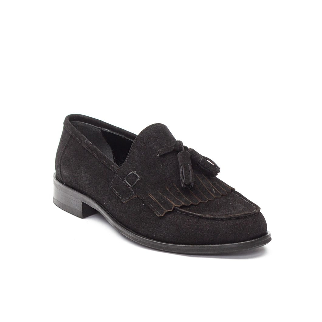 Erkek Siyah Püsküllü Süet Deri Loafer
