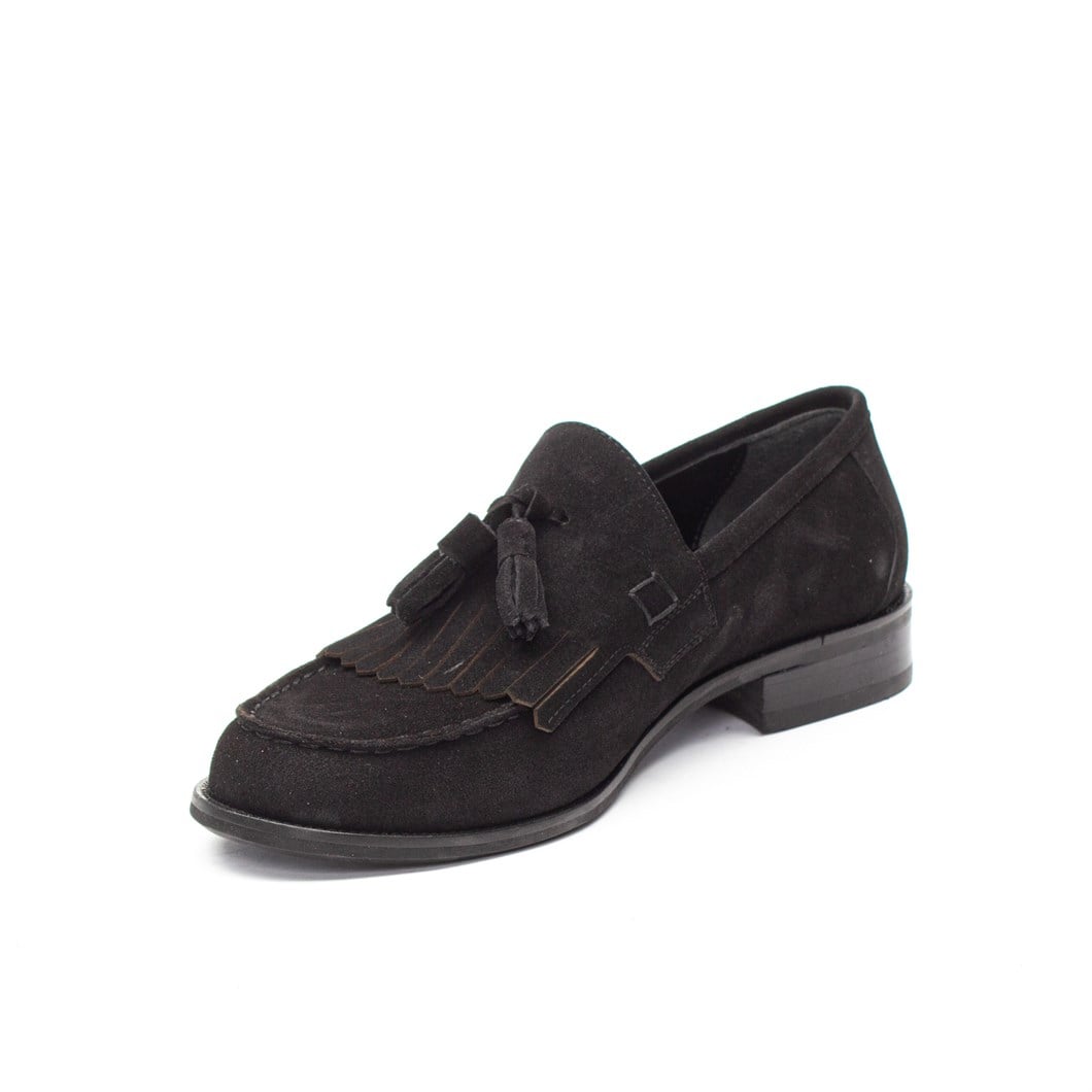 Erkek Siyah Püsküllü Süet Deri Loafer