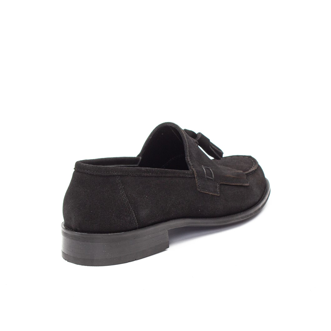 Erkek Siyah Püsküllü Süet Deri Loafer