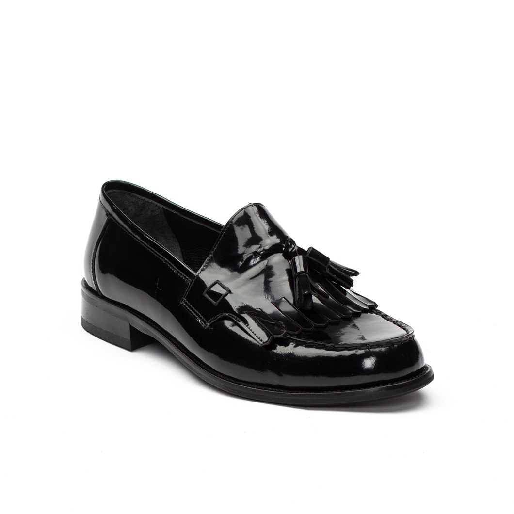 Erkek Siyah Püsküllü Açma Deri Loafer