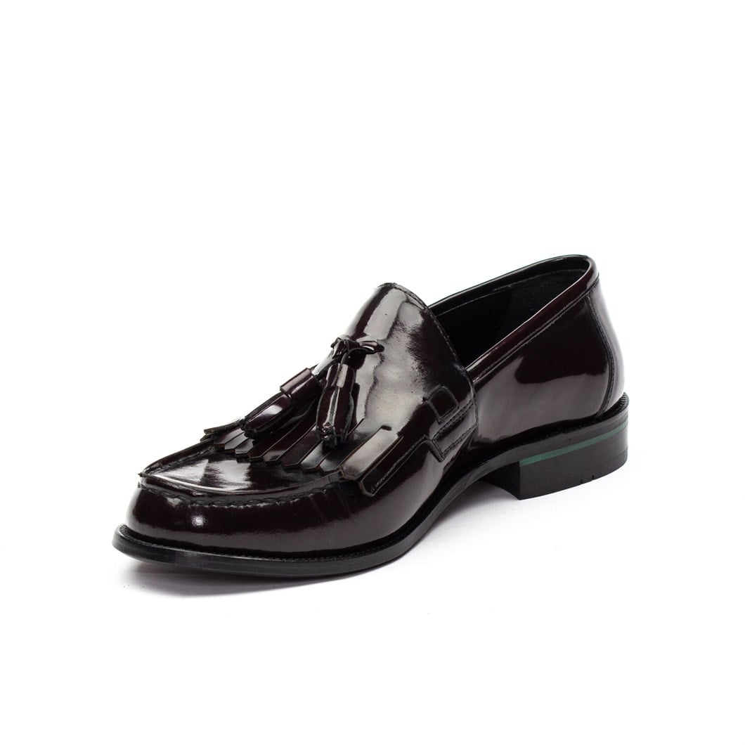 Erkek Bordo Püsküllü Açma Deri Loafer