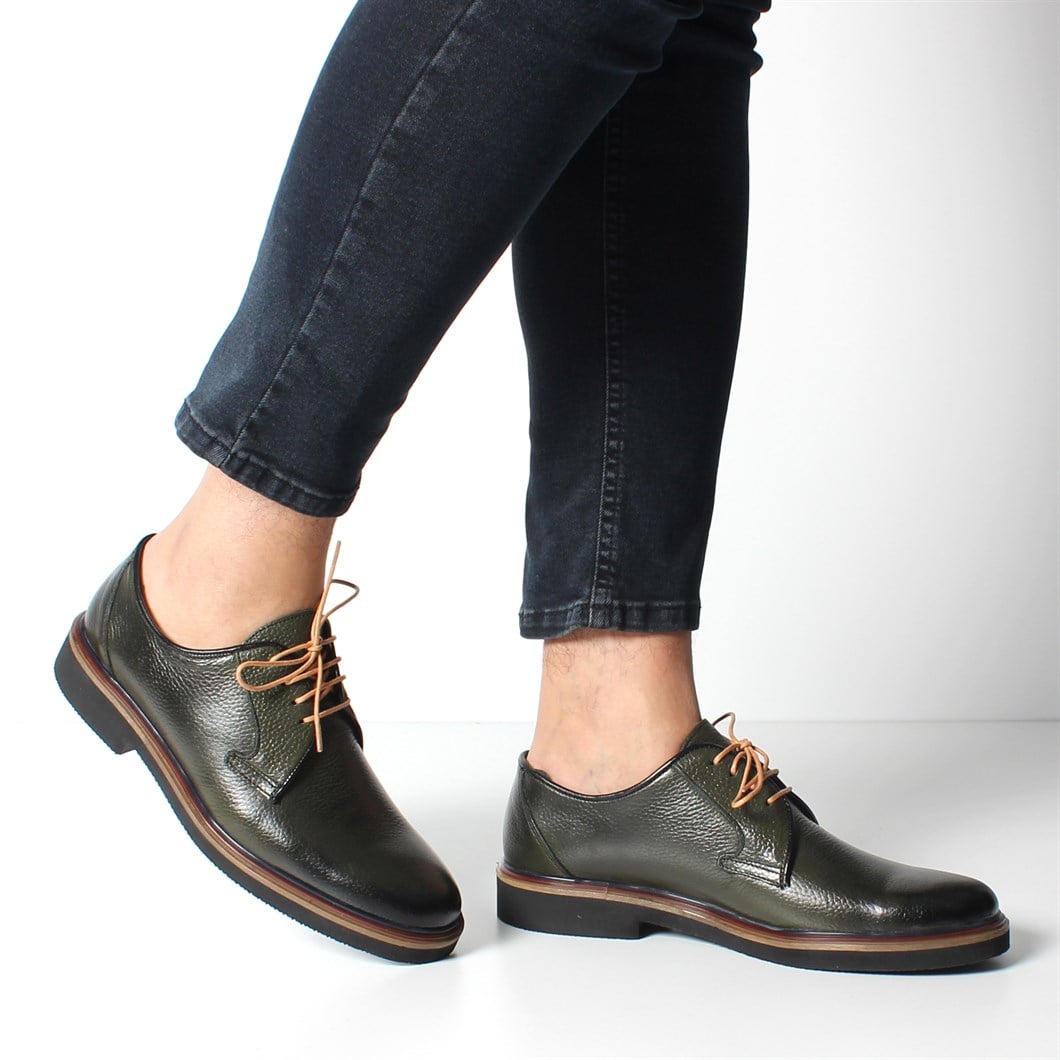 Erkek Yeşil Bağcıklı Deri Günlük Ayakkabı