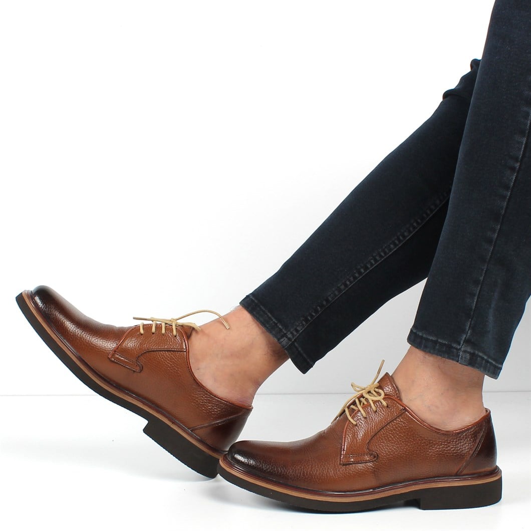 Erkek Taba Bağcıklı Deri Günlük Ayakkabı