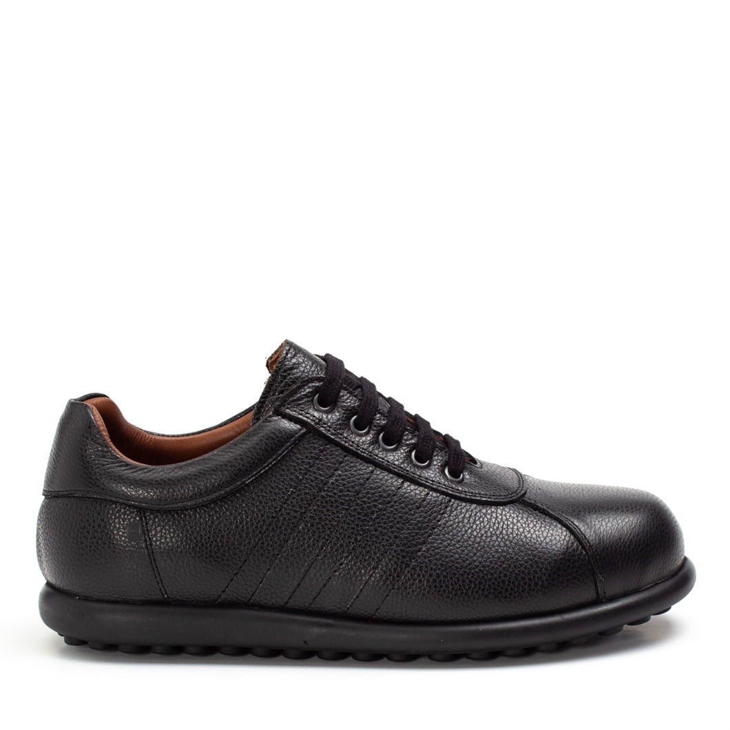 Erkek Siyah Bağcıklı Deri Sneaker