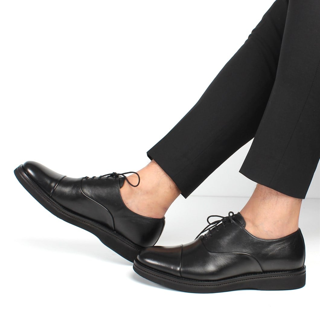 Erkek Siyah Bağcıklı Deri Klasik Ayakkabı