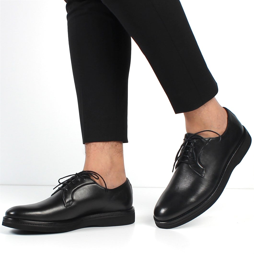 Erkek Siyah Bağcıklı Deri Klasik Ayakkabı
