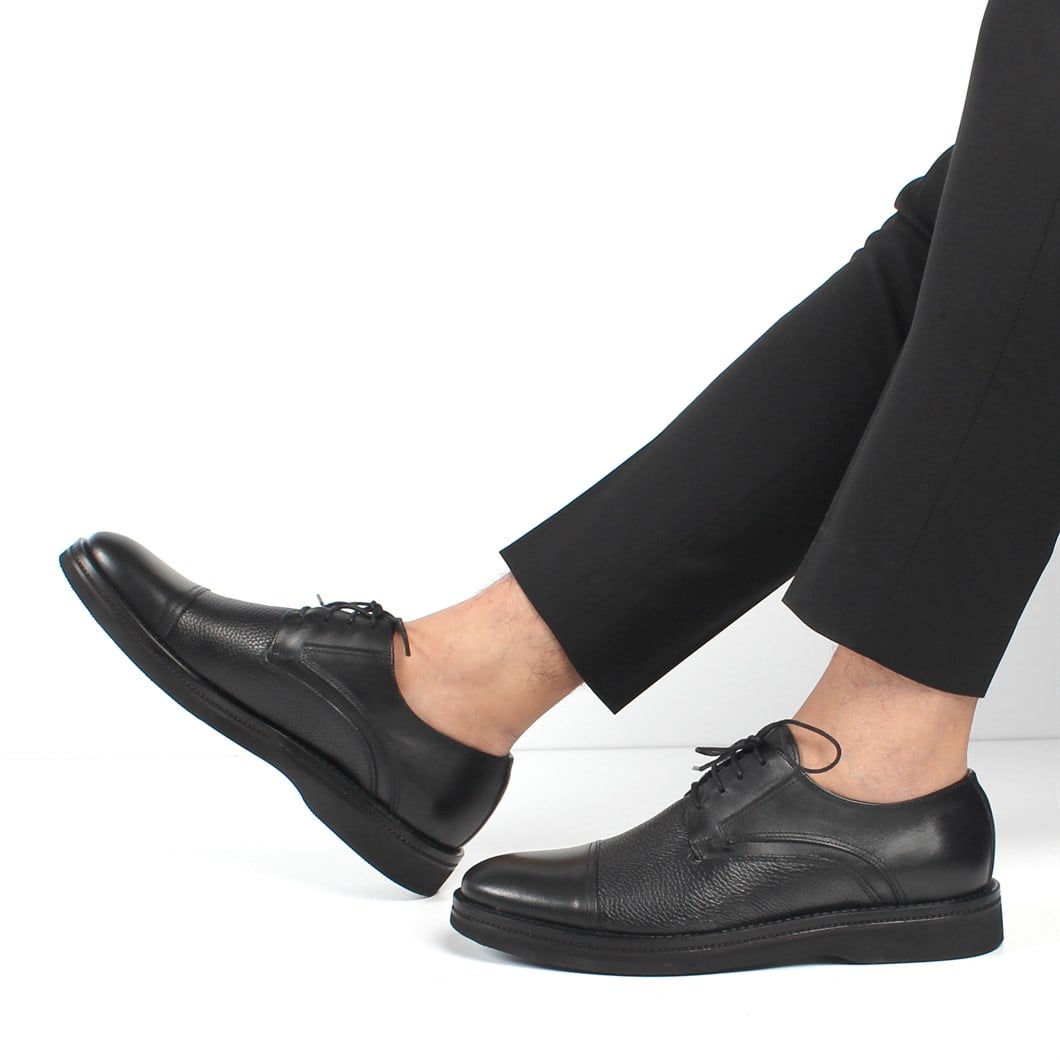 Erkek Siyah Bağcıklı Deri Klasik Ayakkabı