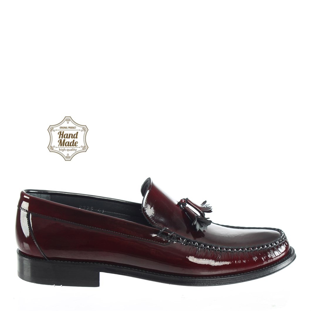 Erkek Bordo Kösele Taban Açma Deri Loafer