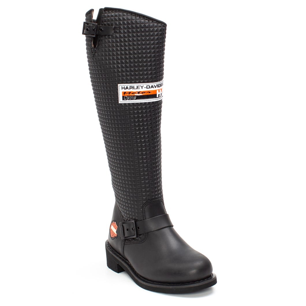 Harley Davidson Kadın Siyah Tokalı Uzun Deri Çizme