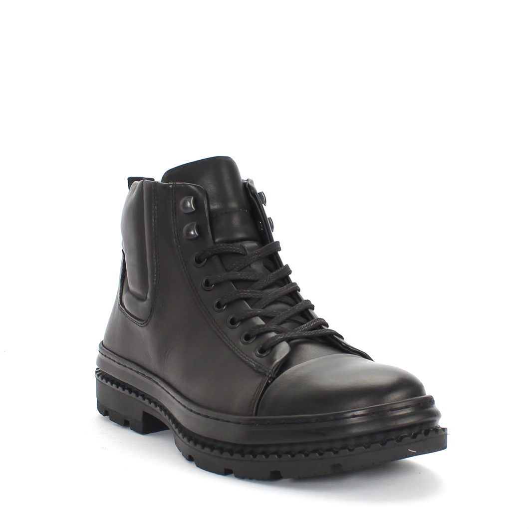 Erkek Siyah Bağcıklı Fermuarlı Deri Bot