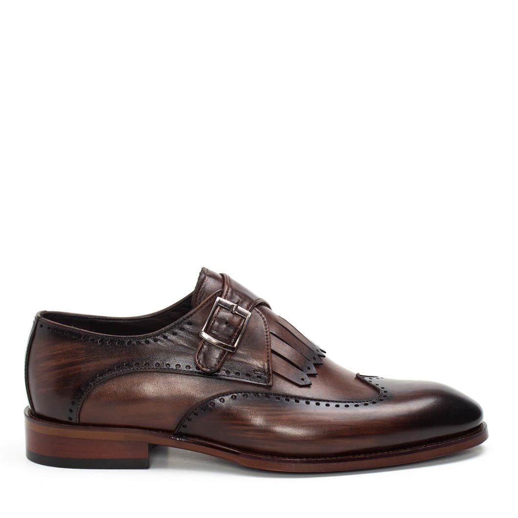 Erkek Kahverengi Tokalı Deri Klasik Ayakkabı