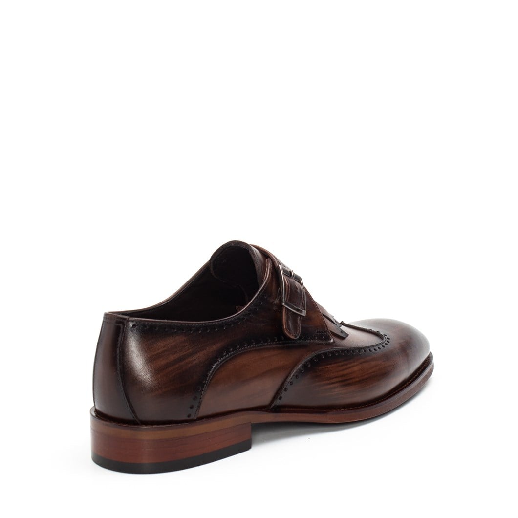 Erkek Kahverengi Tokalı Deri Klasik Ayakkabı