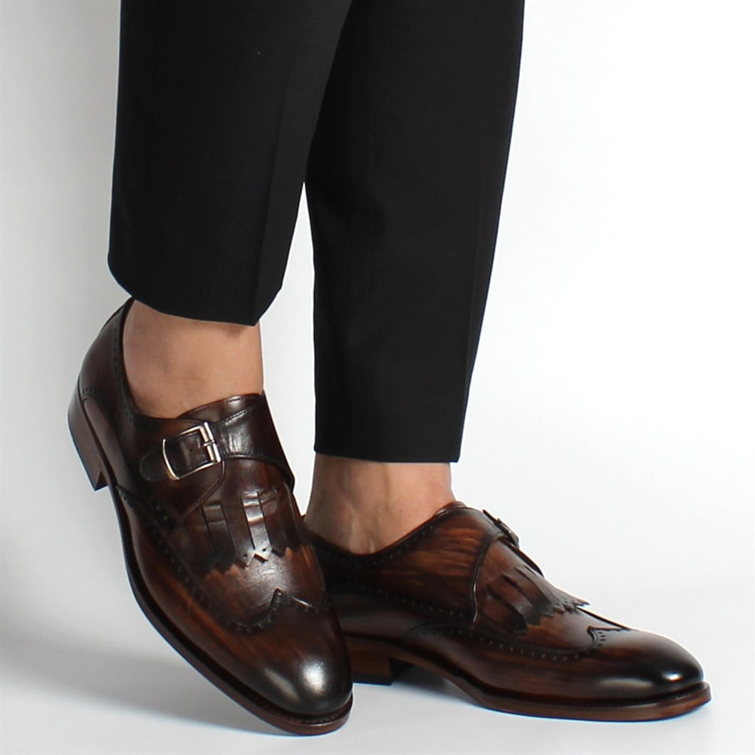 Erkek Kahverengi Tokalı Deri Klasik Ayakkabı