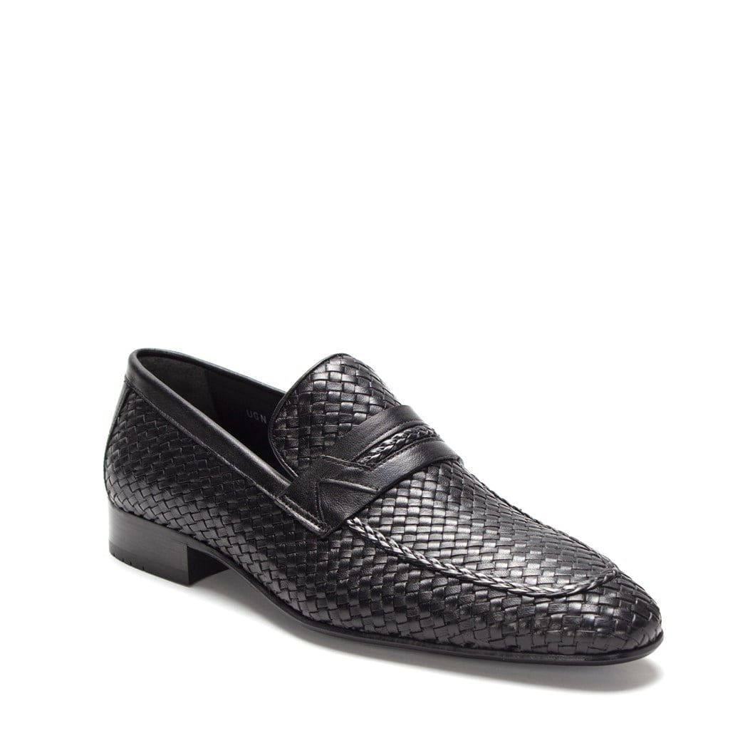 Erkek Siyah Örgü Deri Loafer