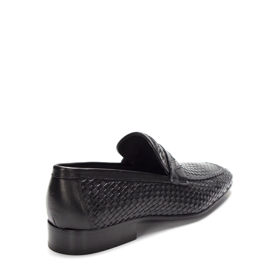 Erkek Siyah Örgü Deri Loafer