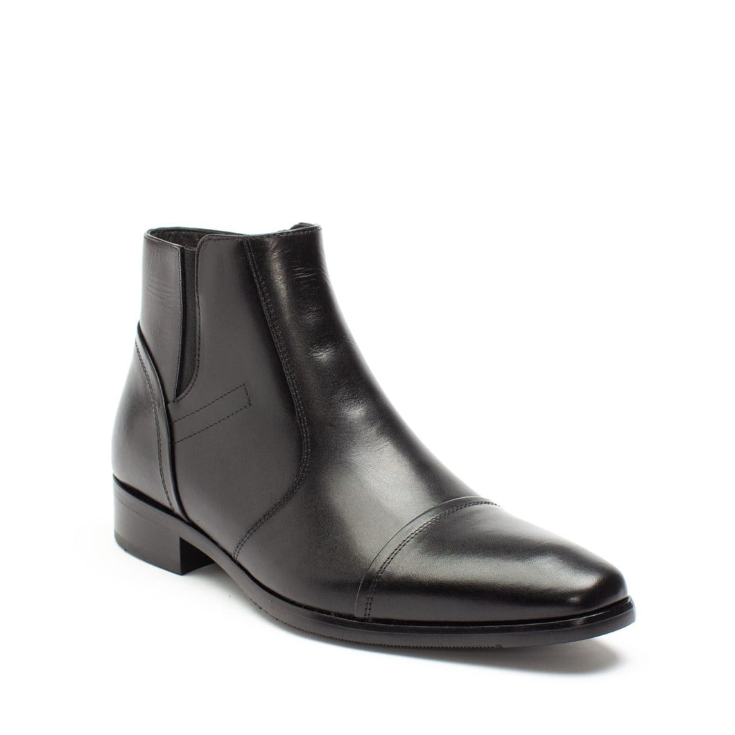 Erkek Siyah Fermuarlı Klasik Deri Bot