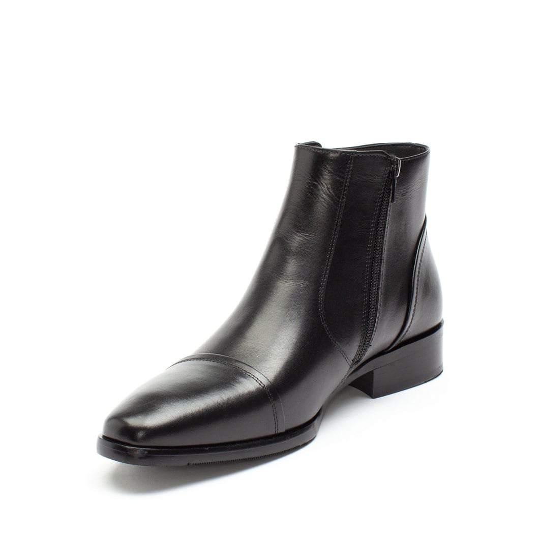 Erkek Siyah Fermuarlı Klasik Deri Bot