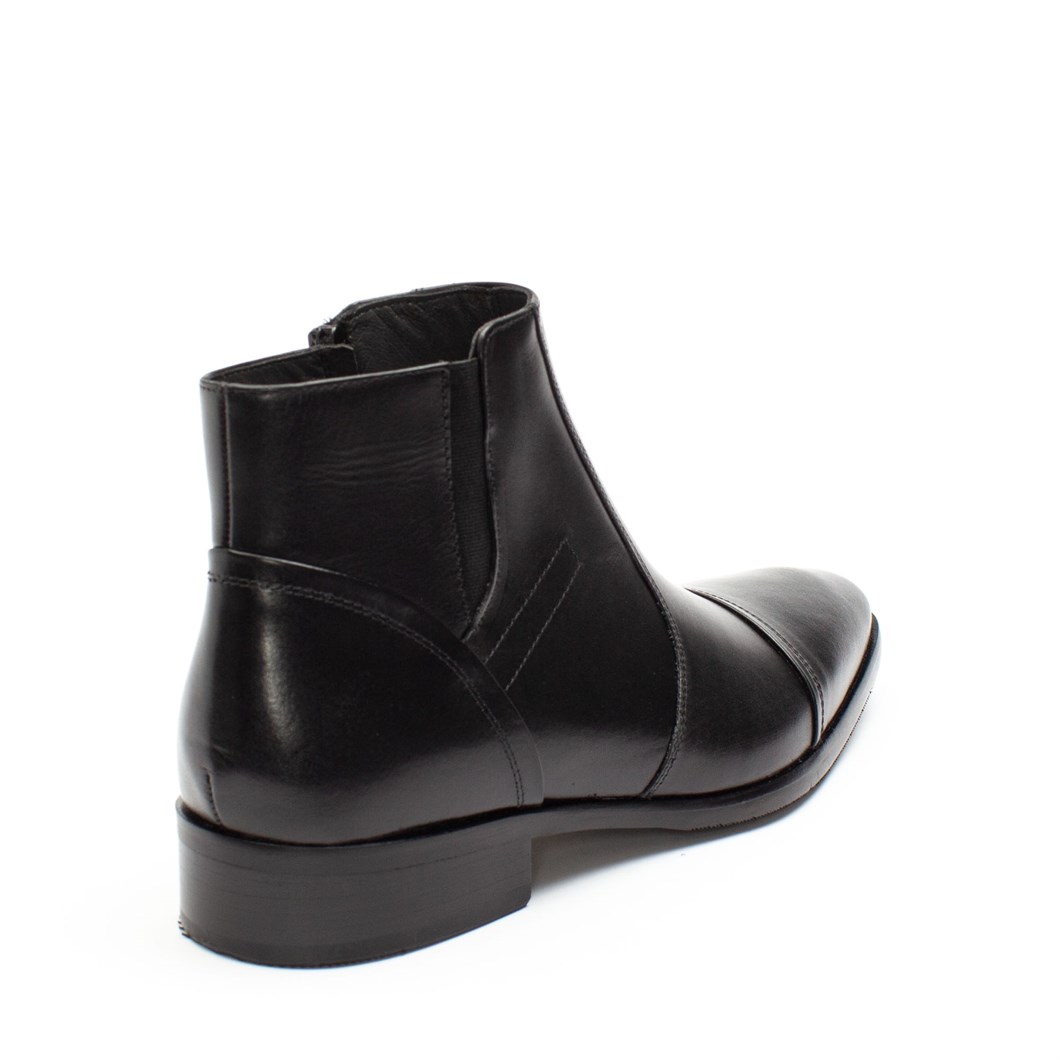 Erkek Siyah Fermuarlı Klasik Deri Bot