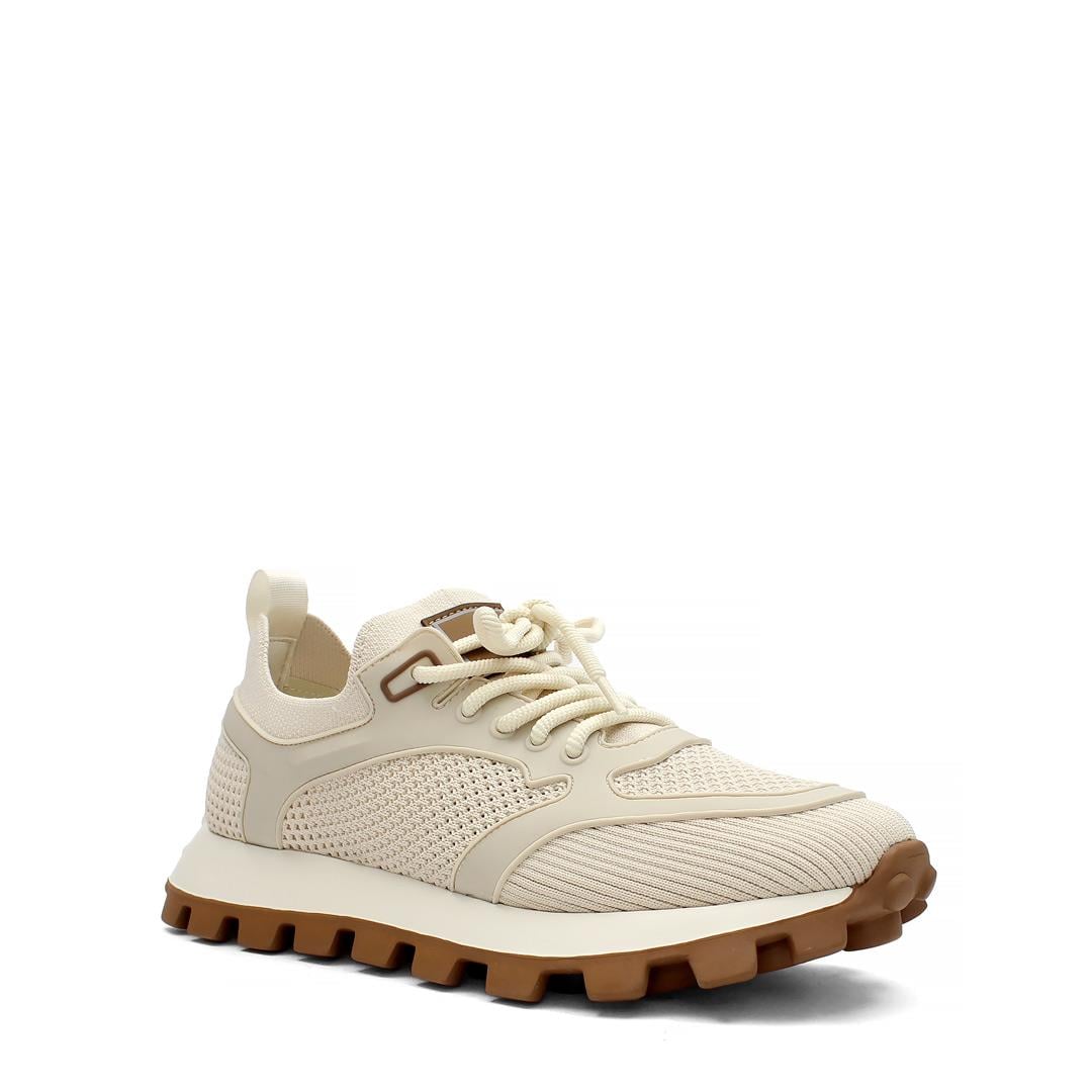 Erkek Bej Bağcıklı Kalın Tabanlı Deri Sneaker