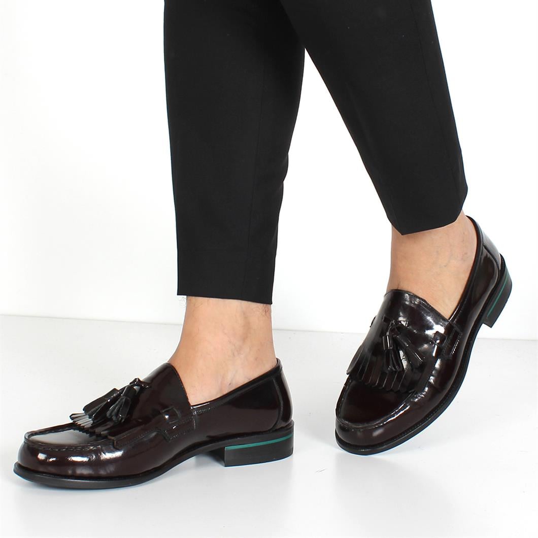 Erkek Bordo Püsküllü Açma Deri Loafer